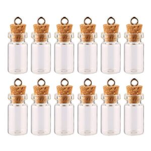 exceart 50pcs mini wish bottle 1.5ml wood cork wishing jars glass bottle charms for jewelry making decorative tiny bottle vials for diy crafts