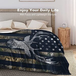 USA Camo Buck Deer Flag Hunting Blanket Throws Gift for Men,Super Soft Cozy Warm Blanket for Couch Chair Bed Sofa Office,60"X80"for Adult