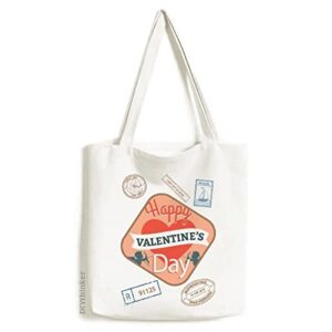 happy valentine’s day heart angel stamp shopping ecofriendly storage canvas tote bag