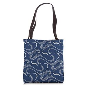 japanese pattern waves in navy on cream white aey524 tote bag