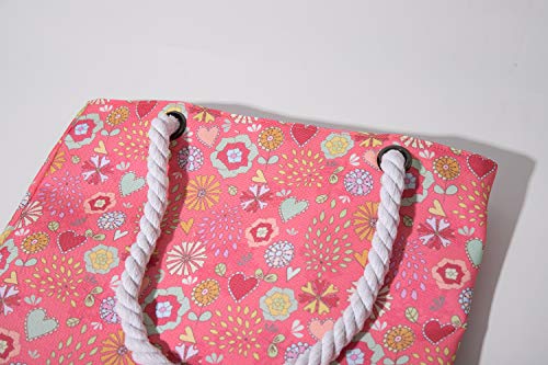 PattyCandy Coral Floral Flowers Design Pattern Rope Handle Womens Tote Bag