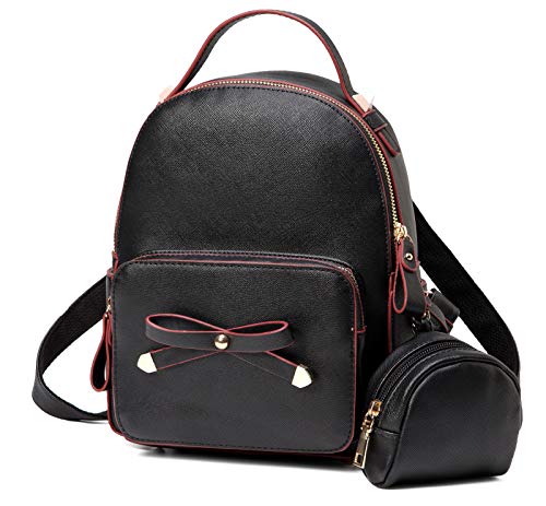 VASCHY Mini Backpack Purse, Cute Small Bow-knot Backpack for Teen Girls,Women and Girls with Detachable Coin Pouch Black