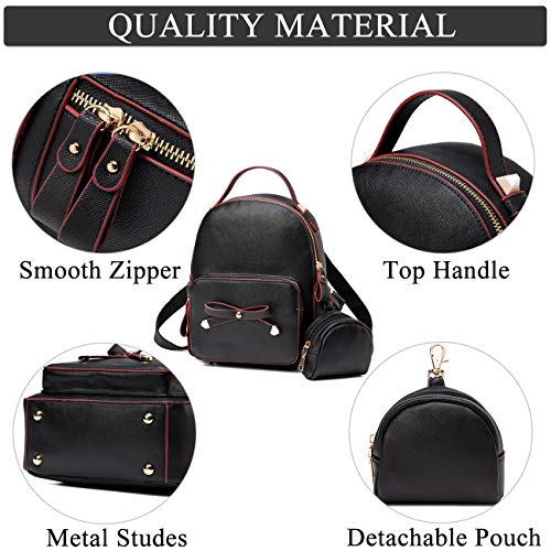 VASCHY Mini Backpack Purse, Cute Small Bow-knot Backpack for Teen Girls,Women and Girls with Detachable Coin Pouch Black