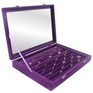 ring organizer display case ~ 11 rows multiple ring holder ~ jewelry tray organizer with studs ~ ring & earring holder storage box for shows with transparent lid (purple)