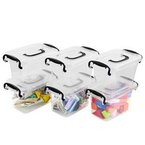 callyne 1.5 l mini plastic latch bins, 6-pack clear storage bin