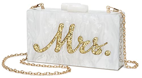 Mrs Clutch Purse Women Evening Bag Handbag for Bride Party White