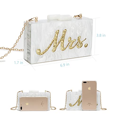 Mrs Clutch Purse Women Evening Bag Handbag for Bride Party White