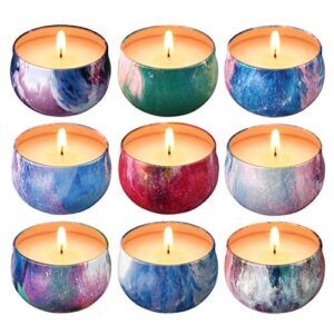 scented candles gift set,9 x 2.2 oz natural soy wax candles gifts for women,9 essential oil fragrances,aromatherapy for stress relief,gift set for all occasions,15 hours burn time, 9 pack