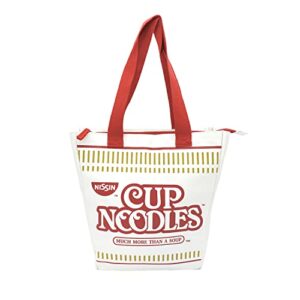 nissin cup noodles tote bag red/white, 4″d x 12″w x 14″ h