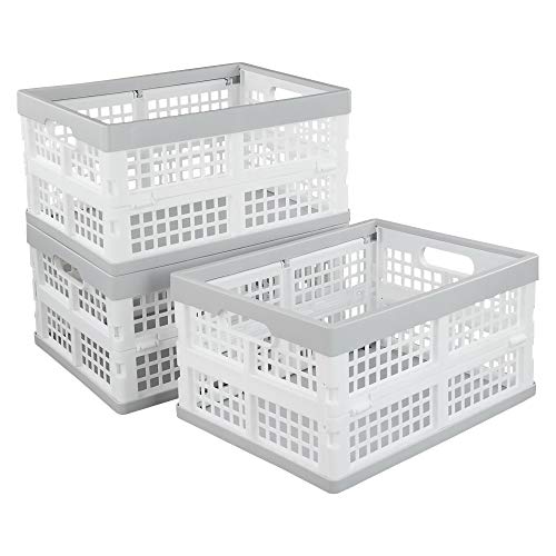 Vababa 3-Pack Plastic Stackable Collapsible Storage Crate, 15 L Stacking Folding Storage Basket