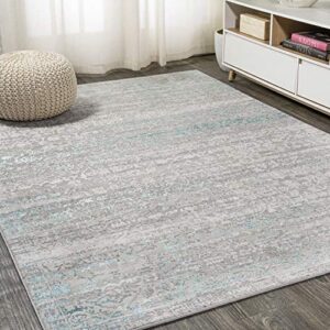 jonathan y sor202a-3 tidal modern strie’ indoor area-rug contemporary casual abstract vintage easy-cleaning bedroom kitchen living room non shedding, 3 ft x 5 ft, gray/turquoise