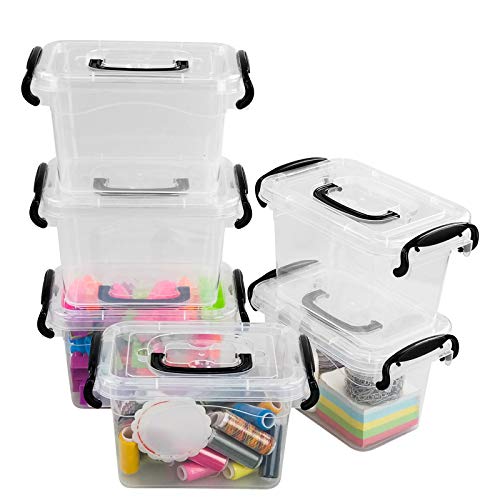 Zerdyne Clear Plastic Bins with Lids, 6 Packs, Mini Plastic Latch Bins, 1.5 Liter