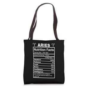 aries nutrition facts tote bag