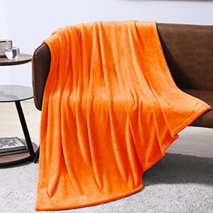exq home fleece blanket orange throw blanket for couch or bed – microfiber fuzzy flannel blanket for adults or kids