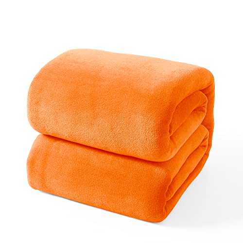 EXQ Home Fleece Blanket Orange Throw Blanket for Couch or Bed - Microfiber Fuzzy Flannel Blanket for Adults or Kids