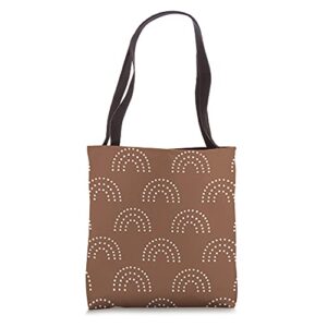 rainbow pattern in white on brown aey312 tote bag