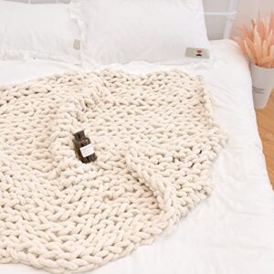Chunky Knit Throw Blanket,Soft Chenille Yarn Big Knitted Throw Blanket, 100% Hand Knit,Couch Throw Blanket,Cable Knit Blanket, Gifts and Home Decor. (Beige, 40''x60'')