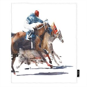 beabes horse race competition warm throw blanket racing horses with creative jockeys watercolor painting throw blanket for bedroom sofa couch car deck chair soft flannel fleece adults 60×80 inch