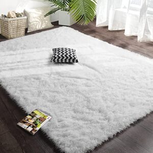 amangel white super soft rugs for living room, 5′ x 7′, fluffy area rug for bedroom, large shaggy plush rugs for kids girls boys room, non-slip fuzzy rug for nursery dorm, home decor floor carpet