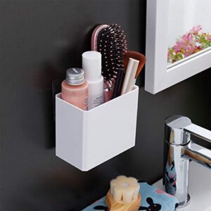 floating shelf wall mounted plastic storage organizer bin, makeup organizer adhesive bathroom organizer ledge shelf for home decor, kitchen, bathroom, office, bedroom, room – 4.33″x2.56″x3.74″ – white