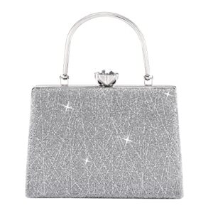 chic diary crystal clutch purse for women top handle rhinestones evening bag for party prom crossbody shoulder handbag (silver)