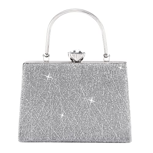 CHIC DIARY Crystal Clutch Purse for Women Top Handle Rhinestones Evening Bag for Party Prom Crossbody Shoulder Handbag (Silver)