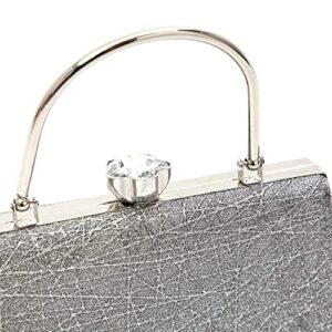 CHIC DIARY Crystal Clutch Purse for Women Top Handle Rhinestones Evening Bag for Party Prom Crossbody Shoulder Handbag (Silver)