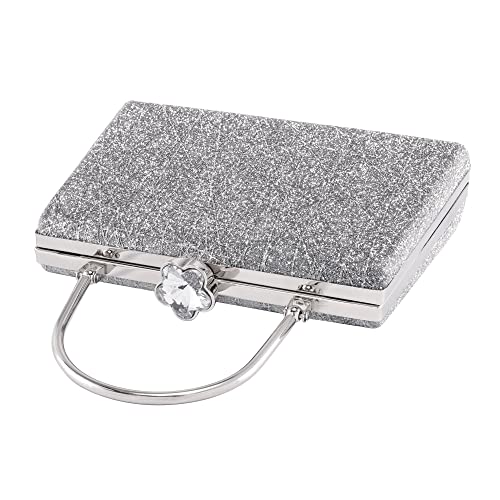 CHIC DIARY Crystal Clutch Purse for Women Top Handle Rhinestones Evening Bag for Party Prom Crossbody Shoulder Handbag (Silver)