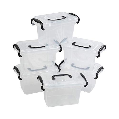 Fiazony Plastic Clear Storage Box, Multi-Purpose Bin with Lid, 1.5 L, 6-Pack