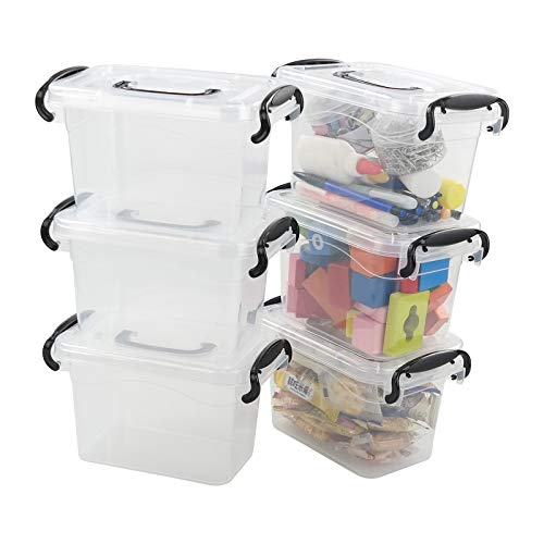 Fiazony Plastic Clear Storage Box, Multi-Purpose Bin with Lid, 1.5 L, 6-Pack