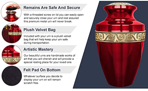 Trupoint Memorials Cremation Urns for Human Ashes - Decorative Urns, Urns for Human Ashes Female & Male, Urns for Ashes Adult Female, Funeral Urns - Red, Extra Large