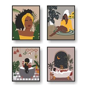 African American Wall Art, Black Woman Wall Decor, Set of 4 FRAMELESS (8''x10''), Black Woman Art, Black Woman Poster for Bathroom Decor, Black Woman Pictures Wall Art, Picture of Woman, Black Woman Poster for Walls, African Woman Bathroom Decor, African