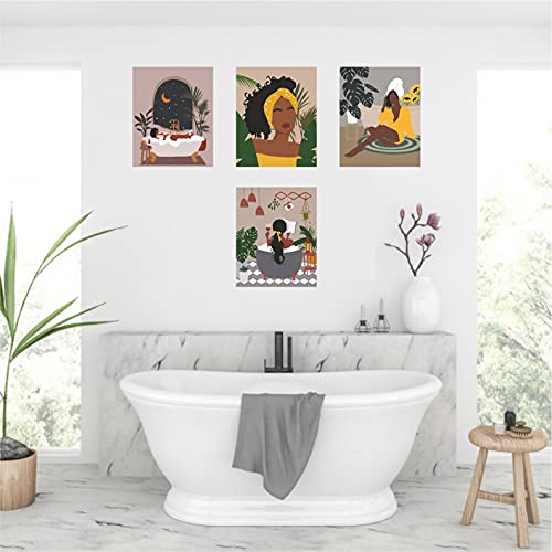 African American Wall Art, Black Woman Wall Decor, Set of 4 FRAMELESS (8''x10''), Black Woman Art, Black Woman Poster for Bathroom Decor, Black Woman Pictures Wall Art, Picture of Woman, Black Woman Poster for Walls, African Woman Bathroom Decor, African
