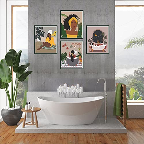 African American Wall Art, Black Woman Wall Decor, Set of 4 FRAMELESS (8''x10''), Black Woman Art, Black Woman Poster for Bathroom Decor, Black Woman Pictures Wall Art, Picture of Woman, Black Woman Poster for Walls, African Woman Bathroom Decor, African