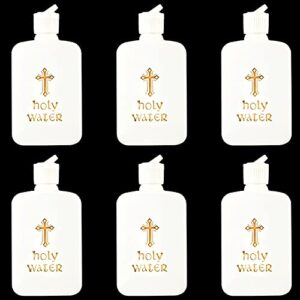 ronrons 6 pieces empty holy water bottles set, 100ml catholic christian holy water bottle gold cross holds container, refillable party water bottle for christian religious easter decorative supplies