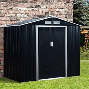 Outsunny 7' x 4' Steel Storage Shed Organizer, Garden Tool House with 4 Vents and 2 Easy Sliding Doors for Backyard, Patio, Garage, Lawn, Dark Grey