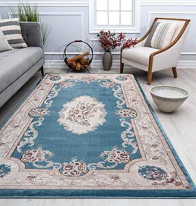 rugs america century centurion cy10a aubusson blue transitional vintage area rug, 2’0″x4’0″
