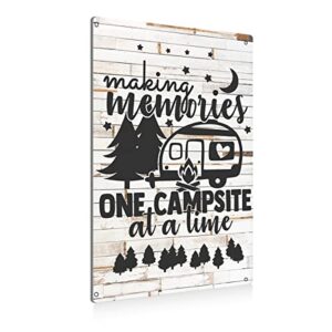 rustic camp quote making memories metal tin sign wall decor – positive camping sayings tin sign for home camper decor gifts