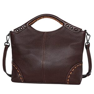 heshe vintage genuine leather purses and handbags for women tote top handle bag crossbody shoulder bags hobo ladies purse (coffee)