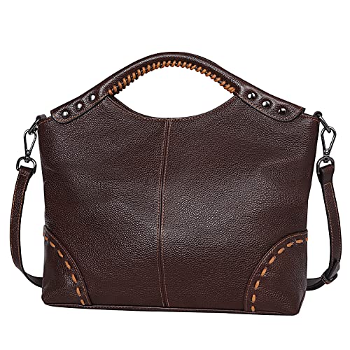 HESHE Vintage Genuine Leather Purses and Handbags for Women Tote Top Handle Bag Crossbody Shoulder Bags Hobo Ladies Purse (Coffee)