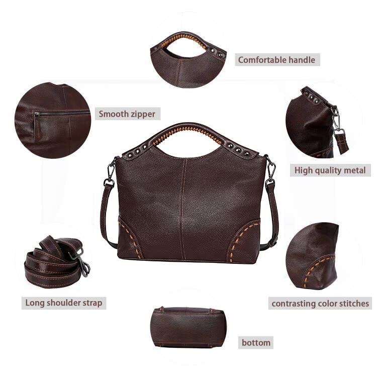 HESHE Vintage Genuine Leather Purses and Handbags for Women Tote Top Handle Bag Crossbody Shoulder Bags Hobo Ladies Purse (Coffee)