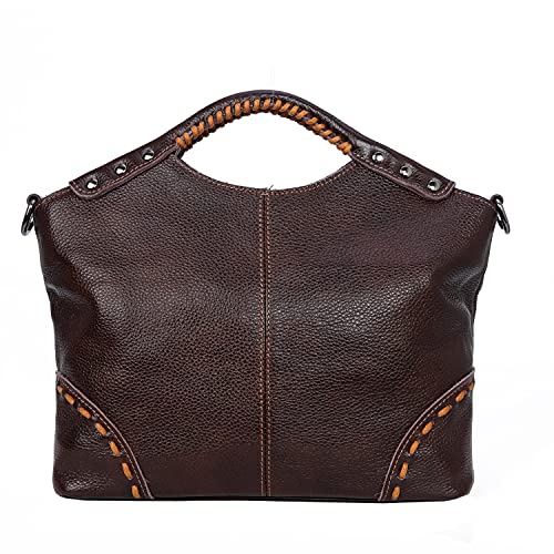 HESHE Vintage Genuine Leather Purses and Handbags for Women Tote Top Handle Bag Crossbody Shoulder Bags Hobo Ladies Purse (Coffee)