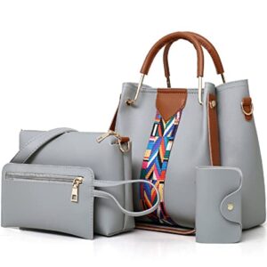 xingchen handbags and purse for women shoulder bags top-handle bags tote satchel hobo 4pcs set(grey)