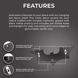 Bat Shelf Gothic Decor - Gothic Bedroom Shelf - Spooky Home Decor Gifts - Floating Shelf with Hooks - Cool Wall Shelves for Bedroom - Wall Hanging Shelves - Apartment Room Decor, Home Decor Accents