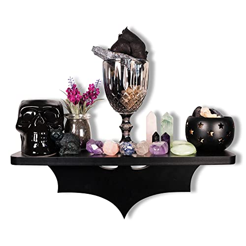 Bat Shelf Gothic Decor - Gothic Bedroom Shelf - Spooky Home Decor Gifts - Floating Shelf with Hooks - Cool Wall Shelves for Bedroom - Wall Hanging Shelves - Apartment Room Decor, Home Decor Accents