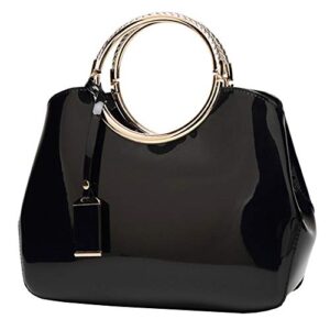 rullar women elegant handbag and purse top handle bag patent leather tote satchel shoulder clutch crossbody bag with pendant black
