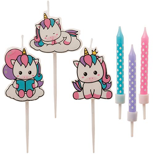 Dekora - Unicorn Birthday Candles Set to Decorate Birthday Cake - 15 Candles