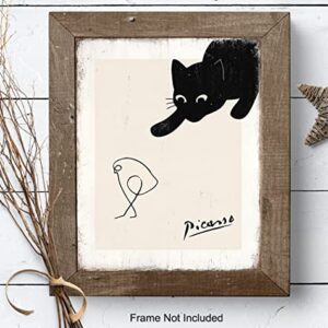 Pablo Picasso Wall Art & Decor - Cat Wall Decor - Cute Cat Lover Gifts for Women - Abstract art Minimalist Mid-century modern Line art - Gallery Wall Art - Rustic Black cat Home Decor - Picasso Poster