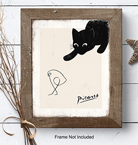 Pablo Picasso Wall Art & Decor - Cat Wall Decor - Cute Cat Lover Gifts for Women - Abstract art Minimalist Mid-century modern Line art - Gallery Wall Art - Rustic Black cat Home Decor - Picasso Poster