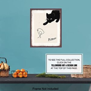 Pablo Picasso Wall Art & Decor - Cat Wall Decor - Cute Cat Lover Gifts for Women - Abstract art Minimalist Mid-century modern Line art - Gallery Wall Art - Rustic Black cat Home Decor - Picasso Poster